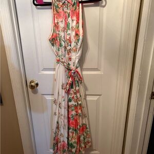 Adidas Floral Print Midi Dress - Pink and White‎
